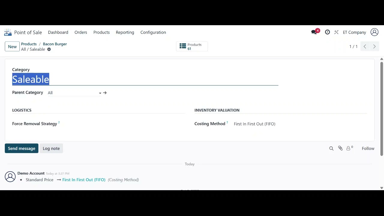 The Point of Sale register in BridgeERP