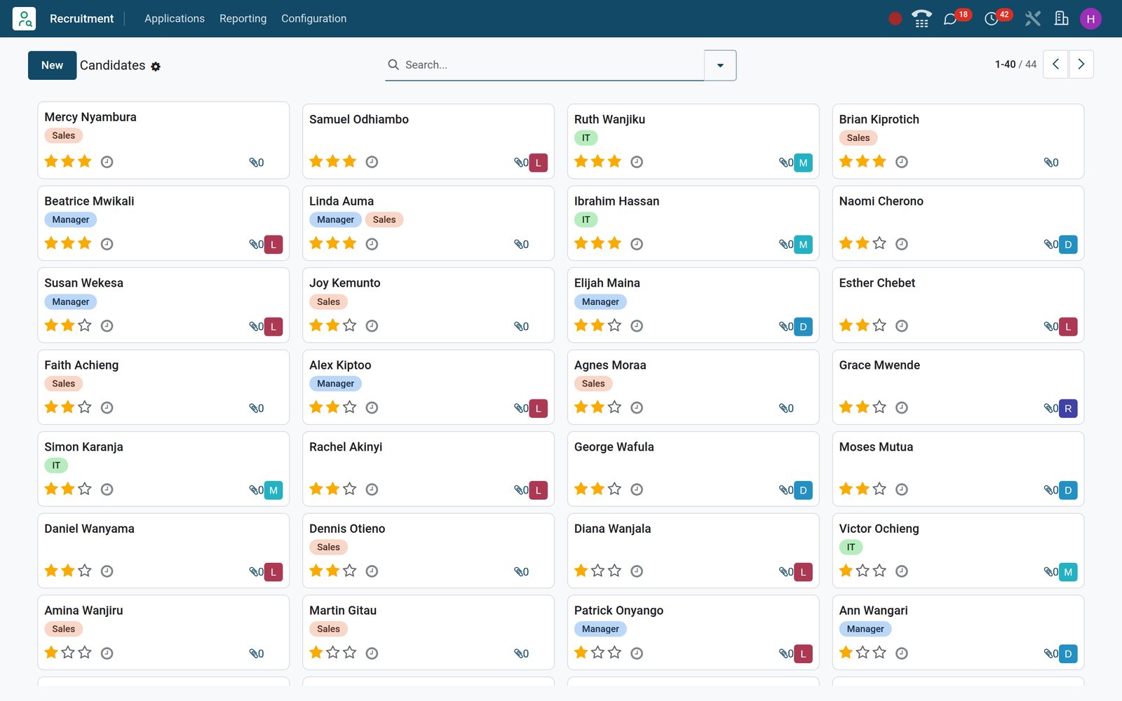 BridgeERP candidates kanban showing the talent pool