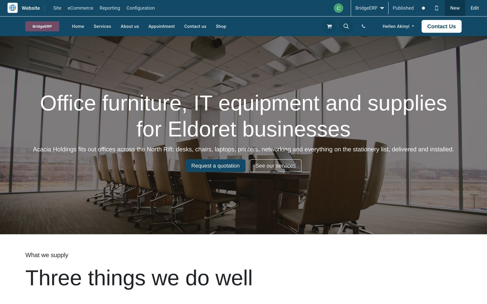 Website Builder in BridgeERP: Build your website on the system that already runs your business