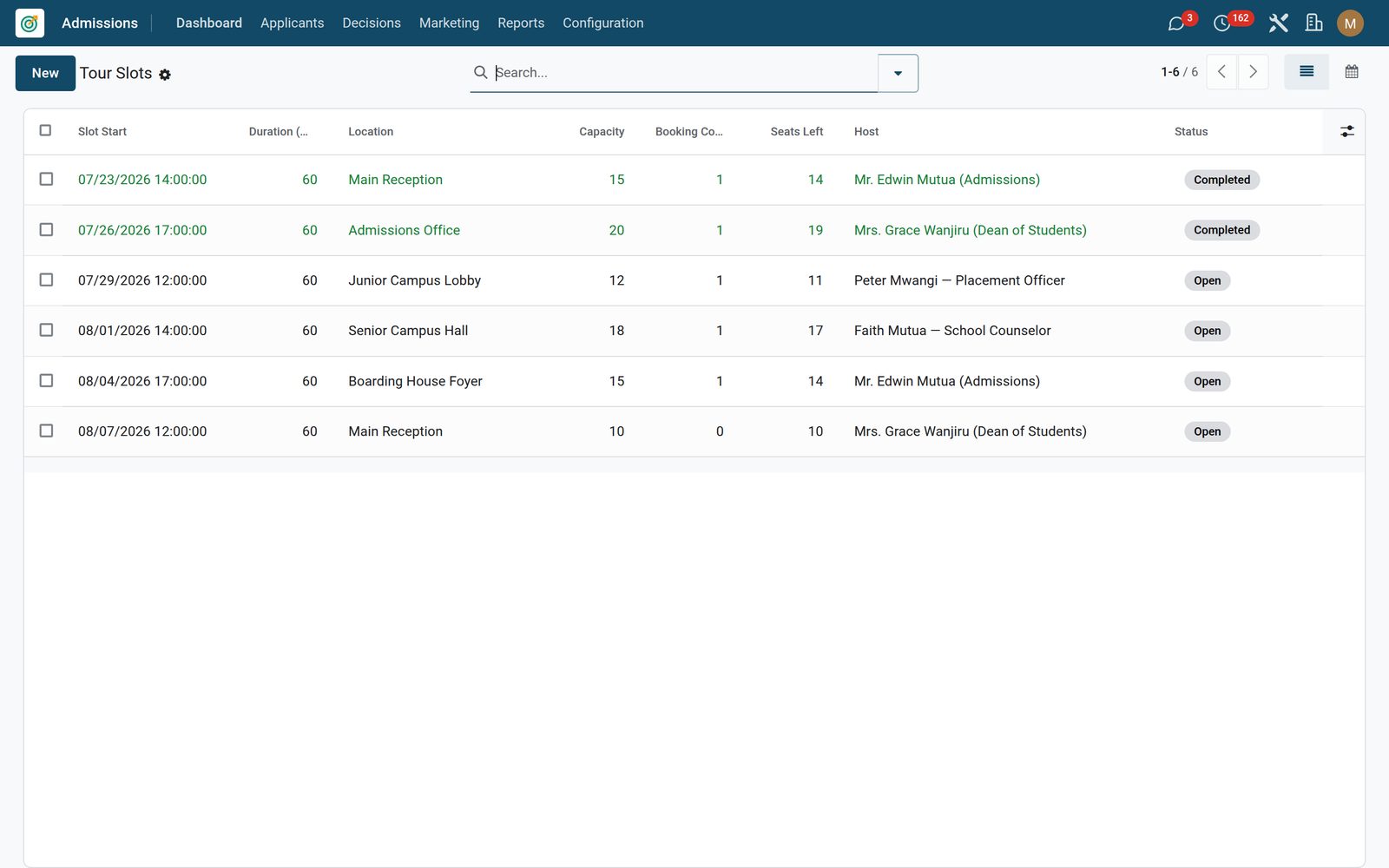Admissions: Schedule