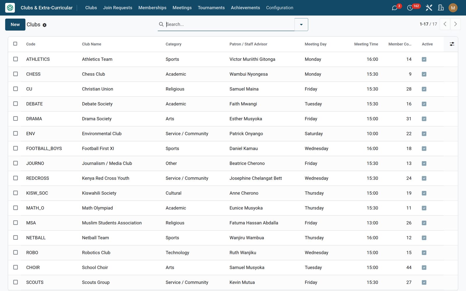 Clubs & Activities: Every club, society and team on one register
