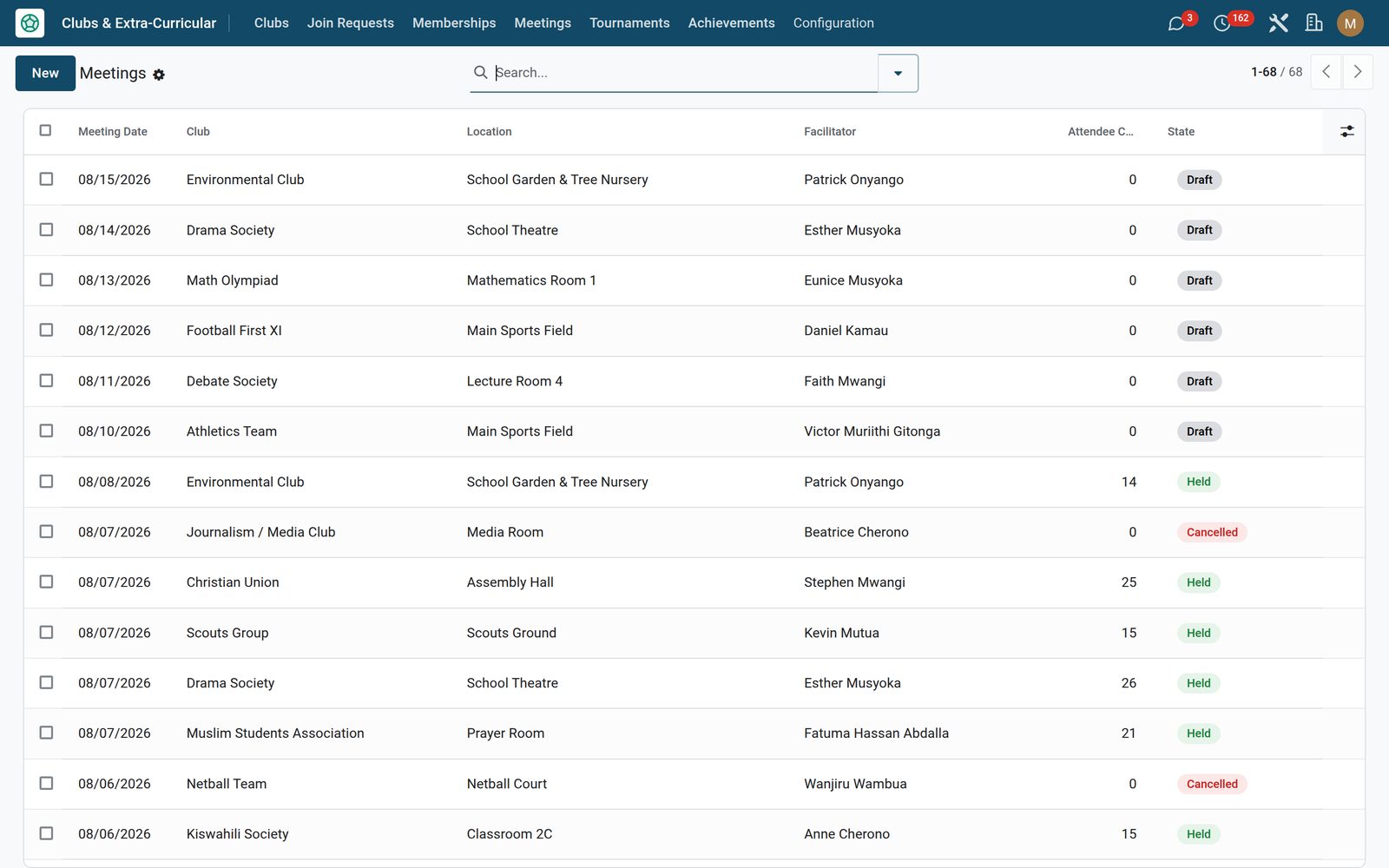 Clubs & Activities: A meeting register that counts its own attendance