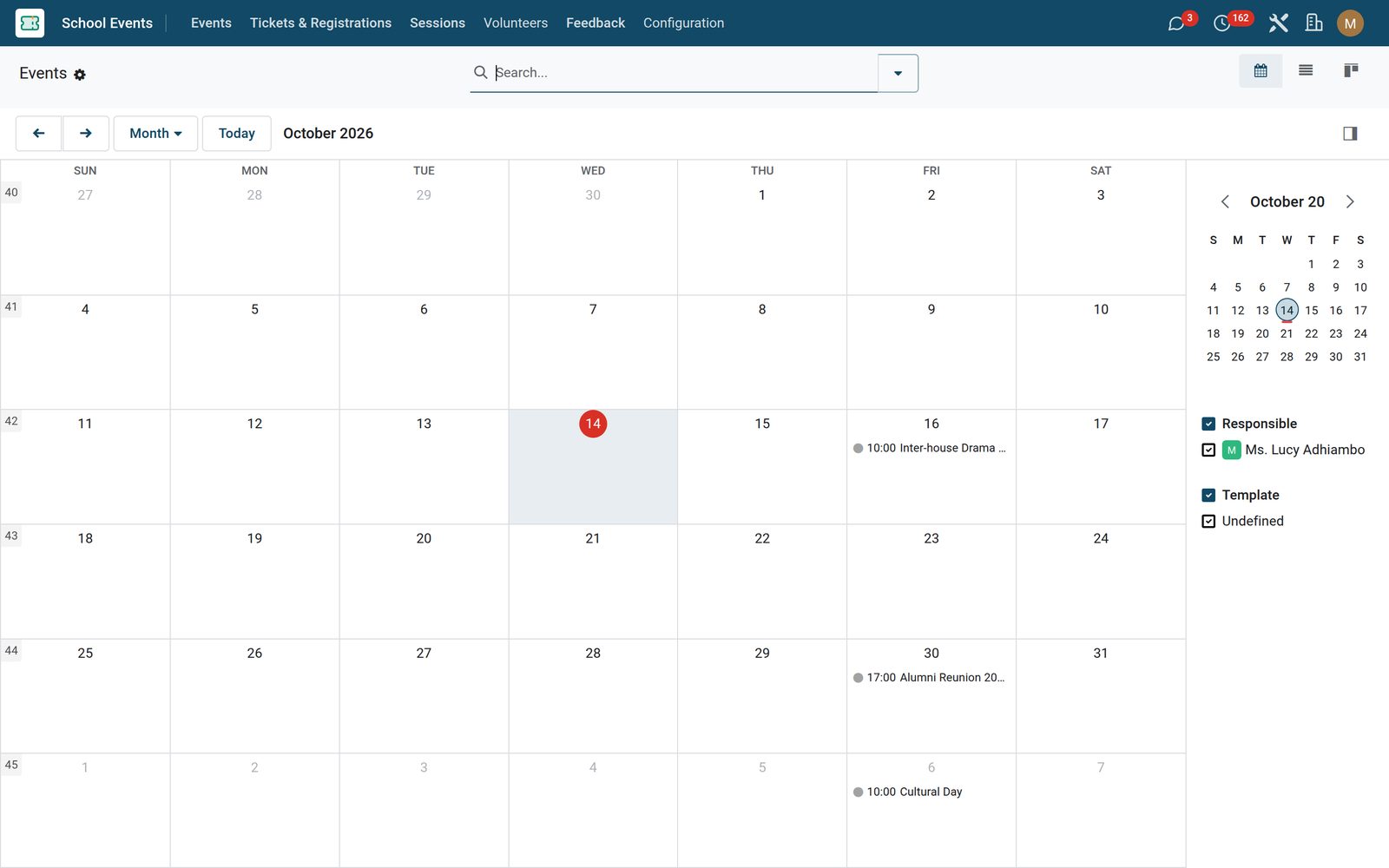 School Events: The whole year’s programme on one calendar