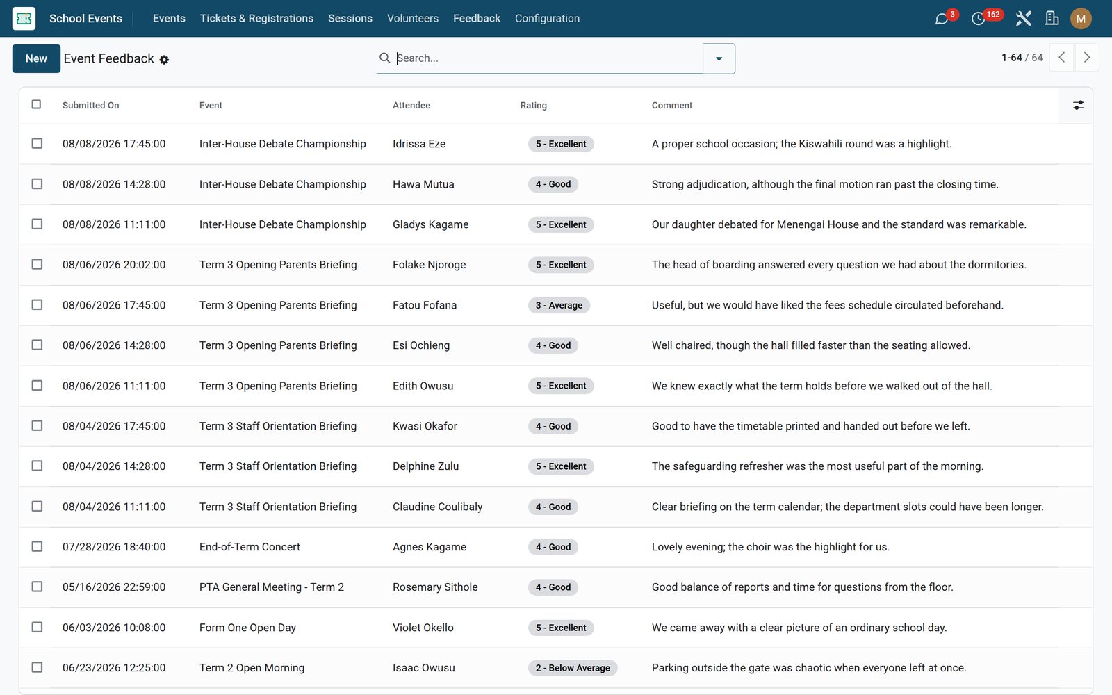 School Events: A rating on the record, not in an inbox