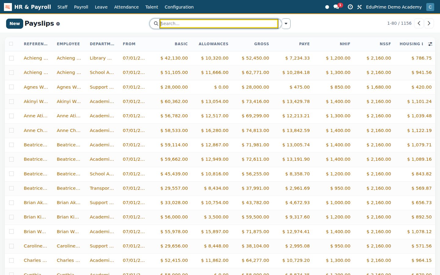 School HR & Payroll screen