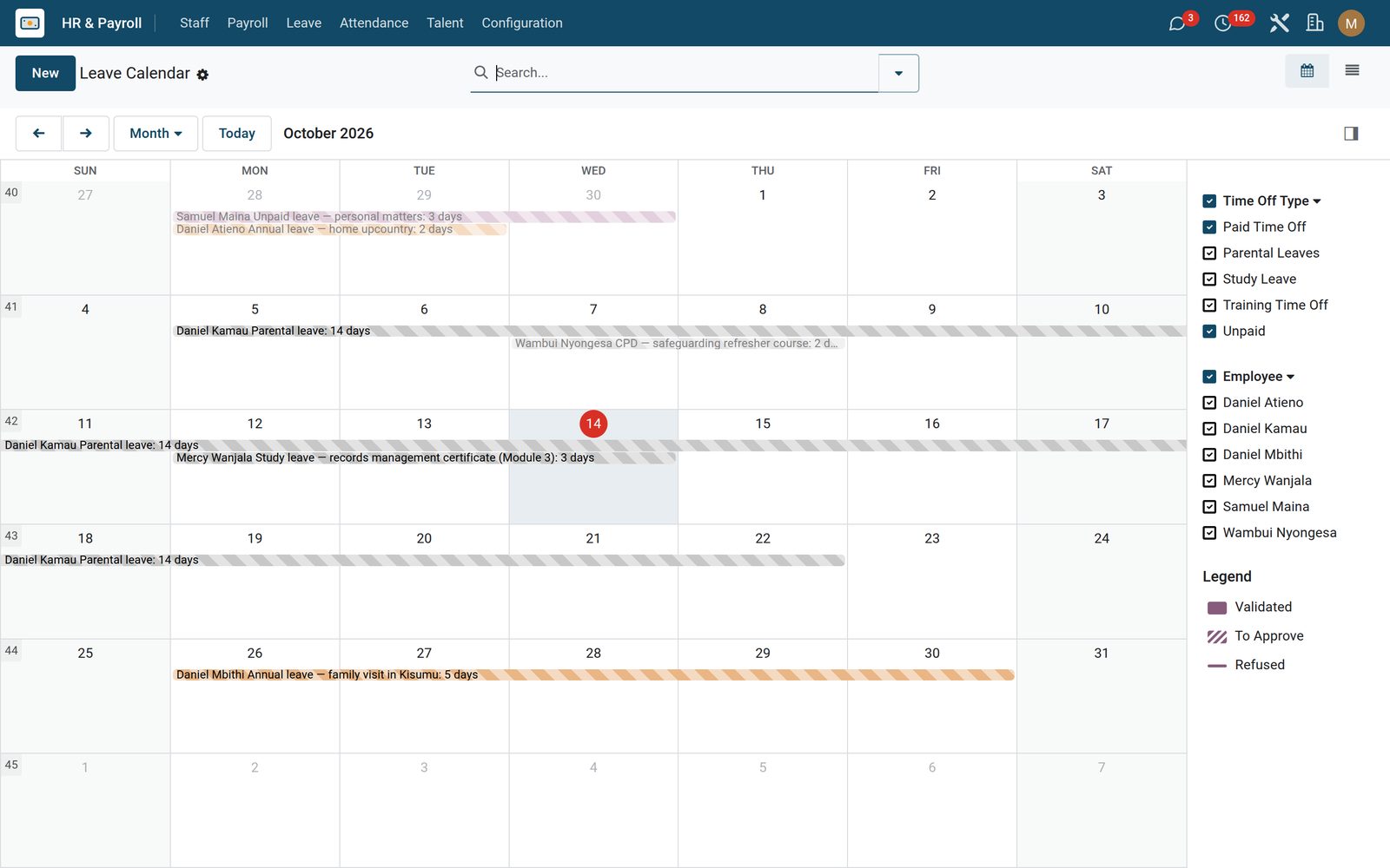 School HR & Payroll: Leave on the school’s own entitlement table