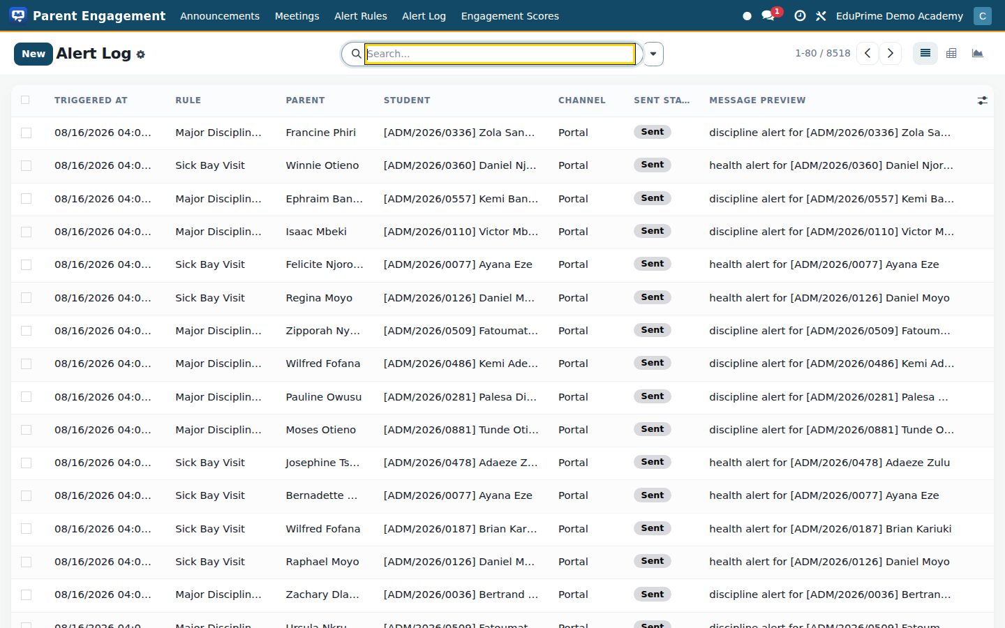 Parent Portal screen