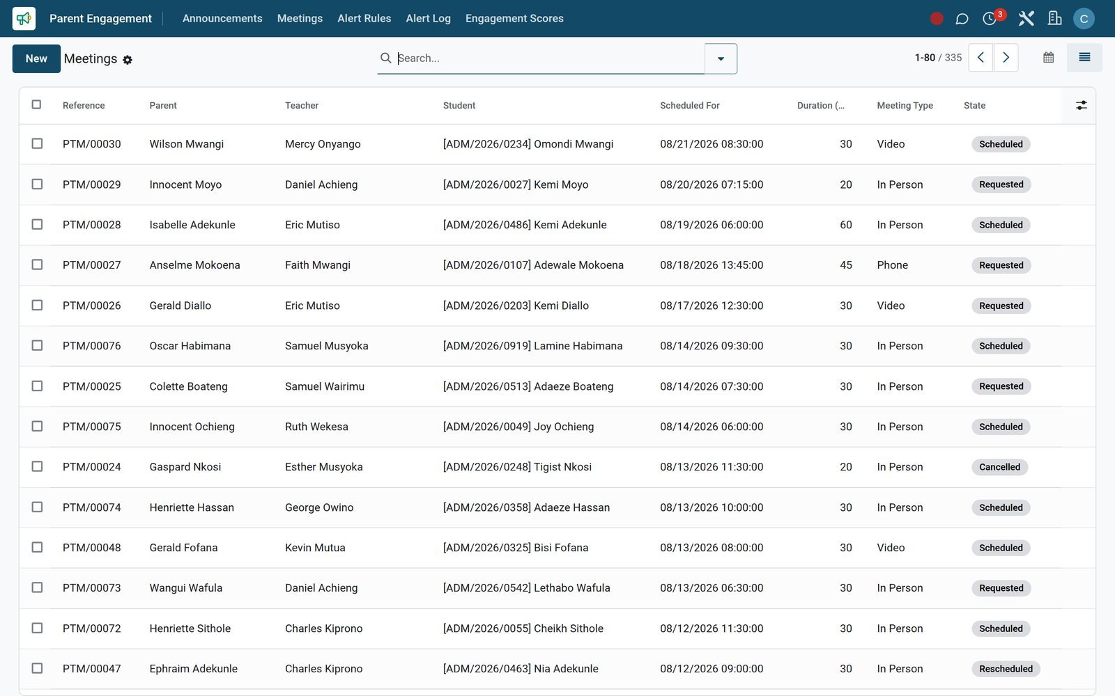Parent Portal screen