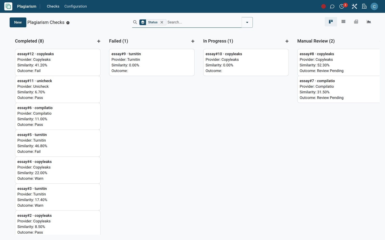 Plagiarism Check in the EduPrime: Similarity checking on submitted assignments