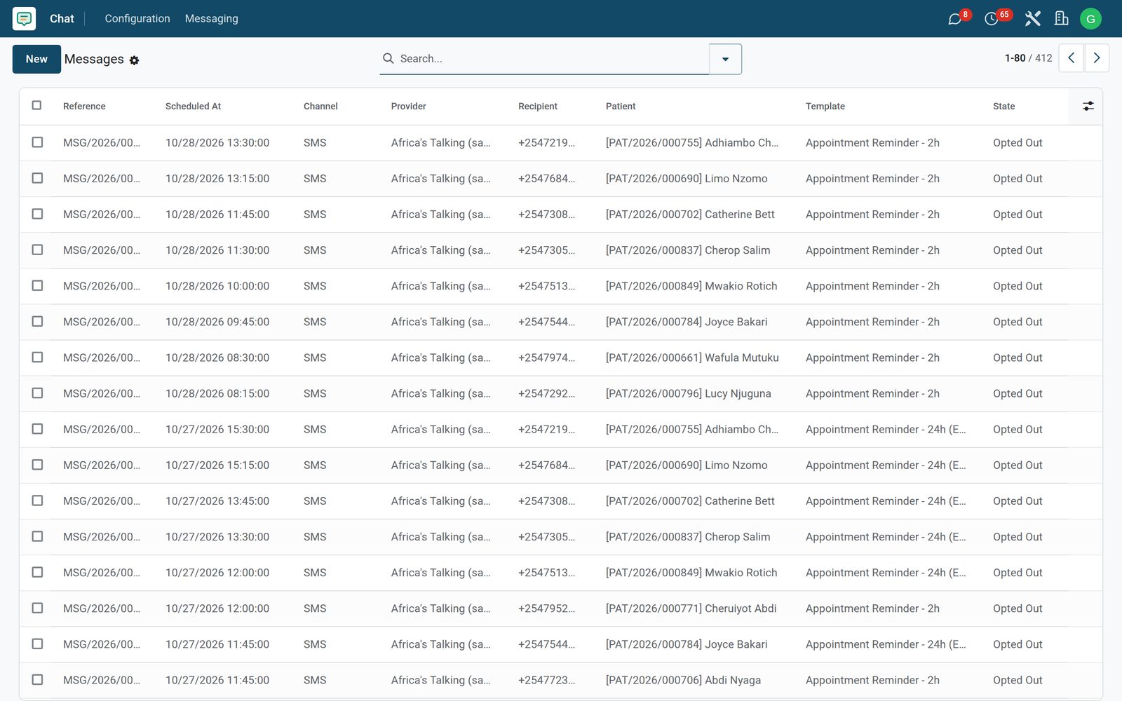 Patient SMS & WhatsApp in the Bridge HMS Suite: Reminders, two-way replies, campaigns and consent on SMS and WhatsApp