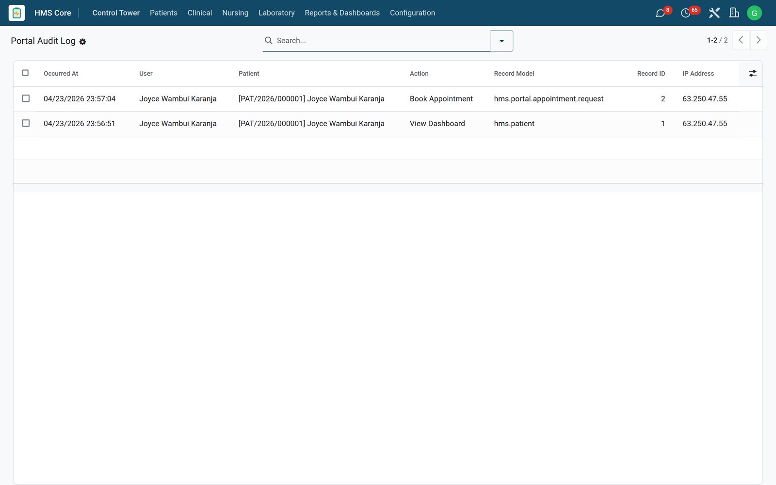 Patient Portal: Video links and a full audit trail