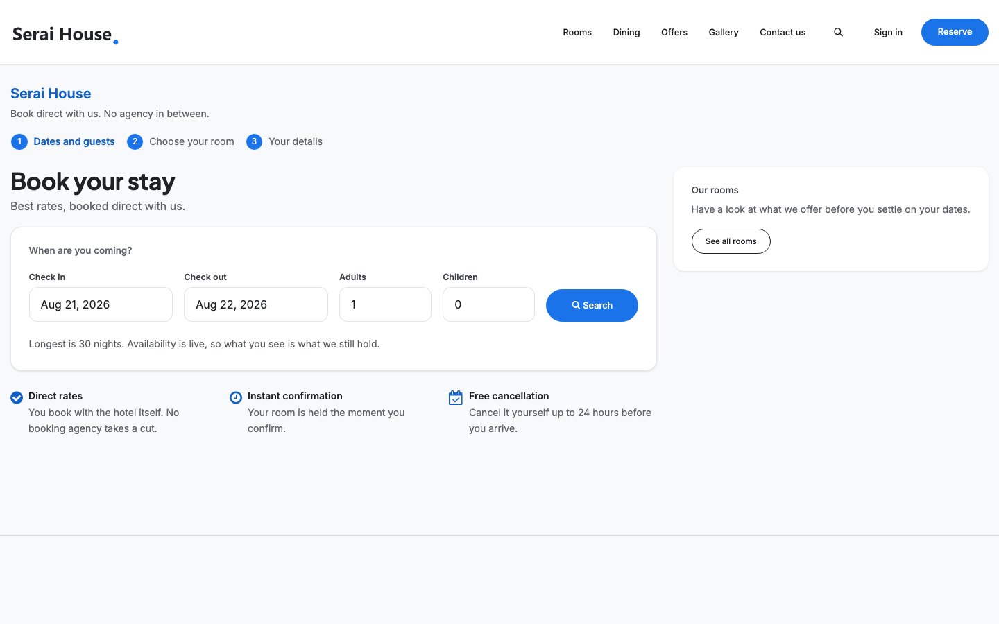 Step 1 — dates and guests