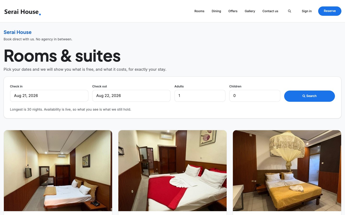 Booking Engine & Website — A hotel website that runs on your room data