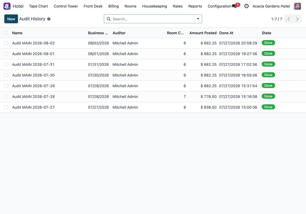 Billing, Folios & Night Audit screen