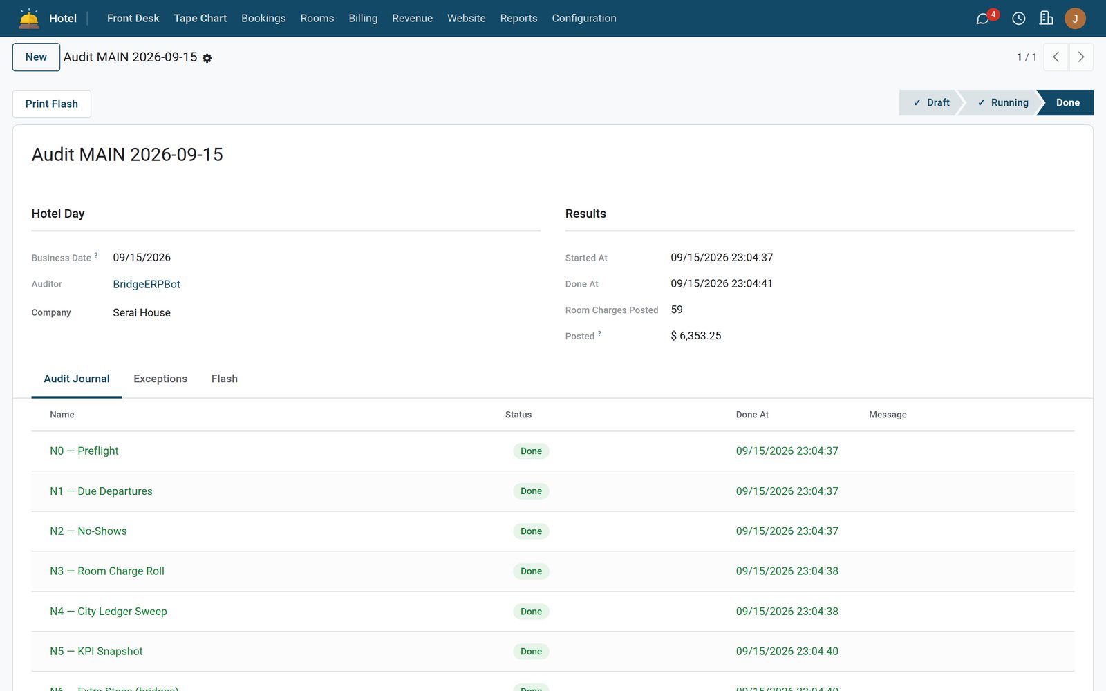 Billing, Folios & Night Audit — Audit History