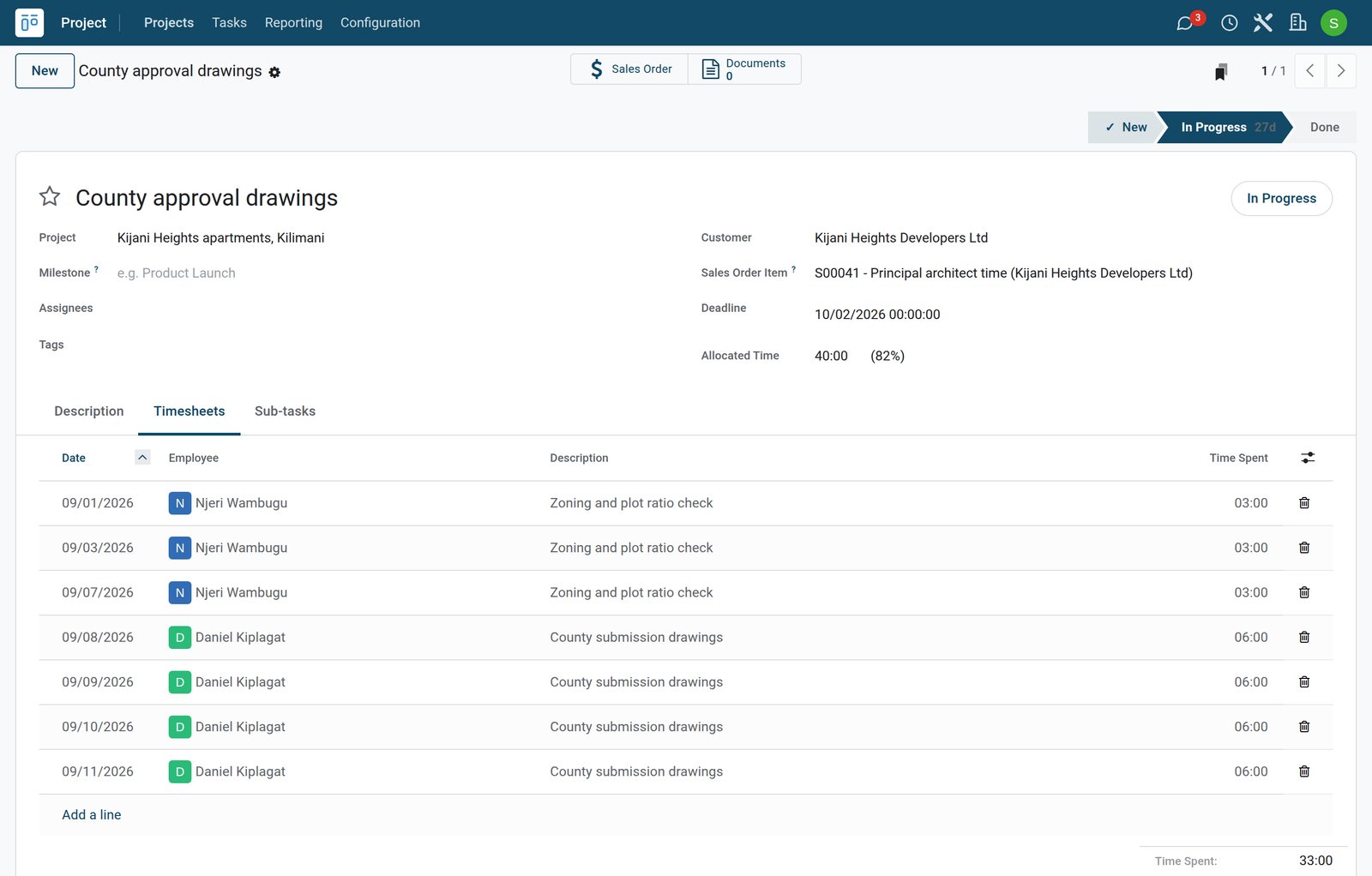BridgeERP task with timesheets