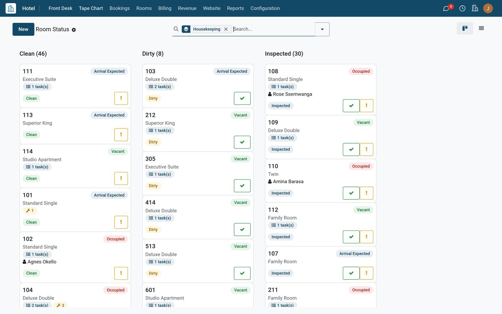 A customised room-status board in BridgeERP.