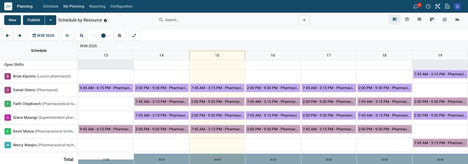 BridgeERP planning of pharmacy shifts