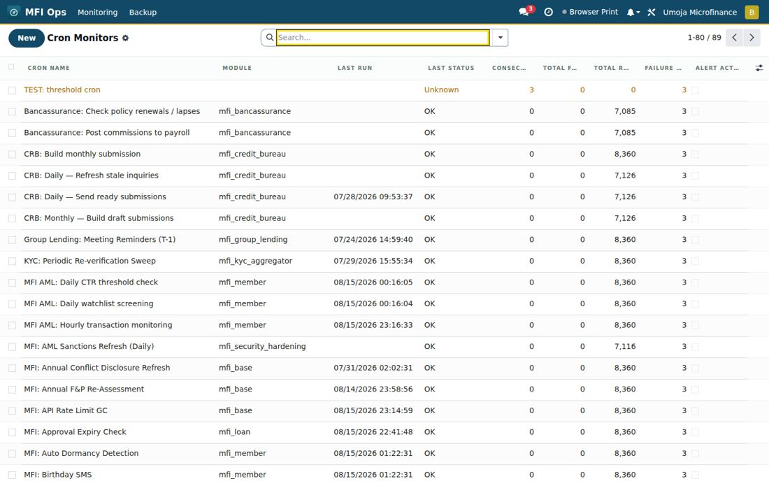 MFI Accounting screen