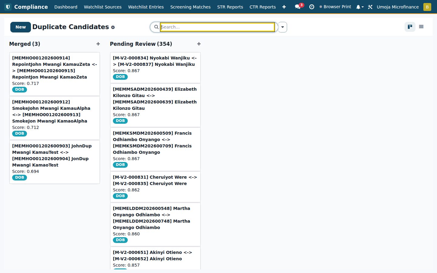 Compliance & Reporting screen