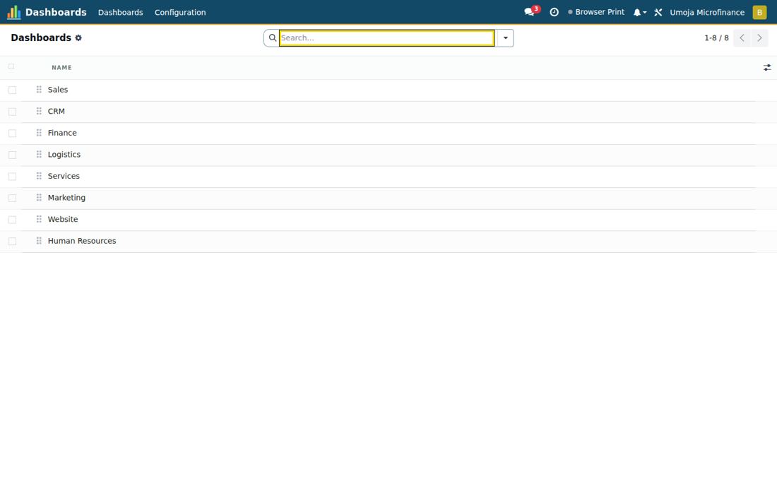 Data Warehouse screen