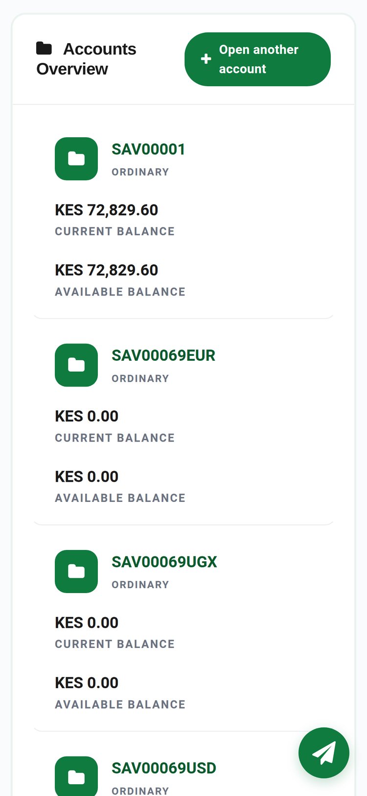 iBANK internet banking on a phone: a member's accounts and balances