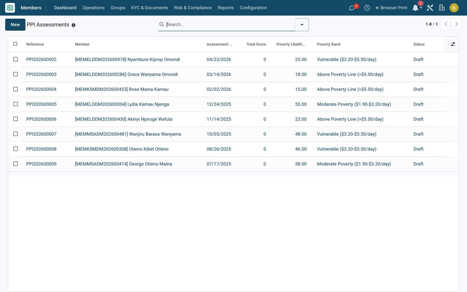 Members screen