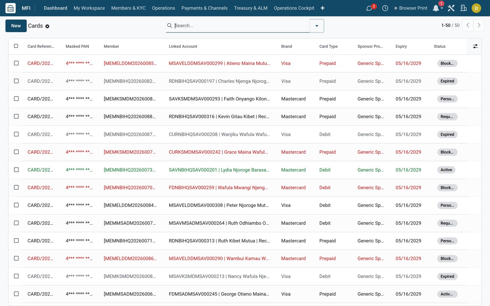 Payment Rails screen