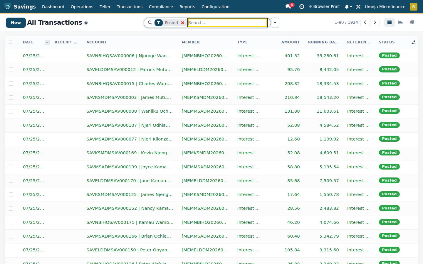 Savings screen
