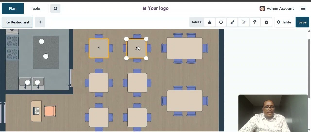 The restaurant floor plan editor in BridgeERP Point of Sale